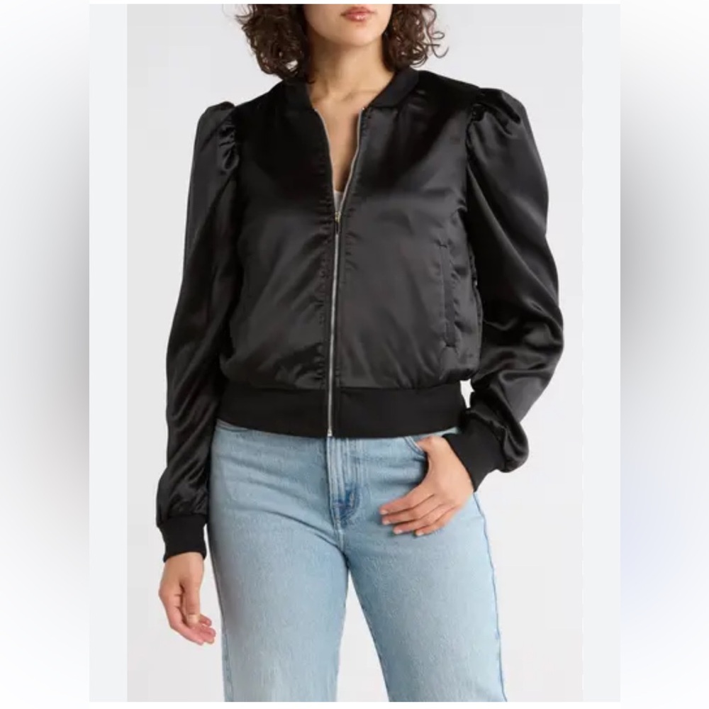 Tart Amma Crop Satin Bomber Jacket Sz S Black NWT